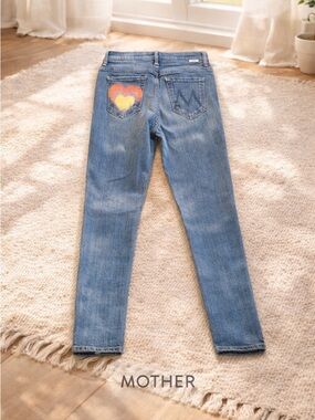 MOTHER Super Stunner Ankle Jeans Rainbow Heart Pocket Button Fly 25